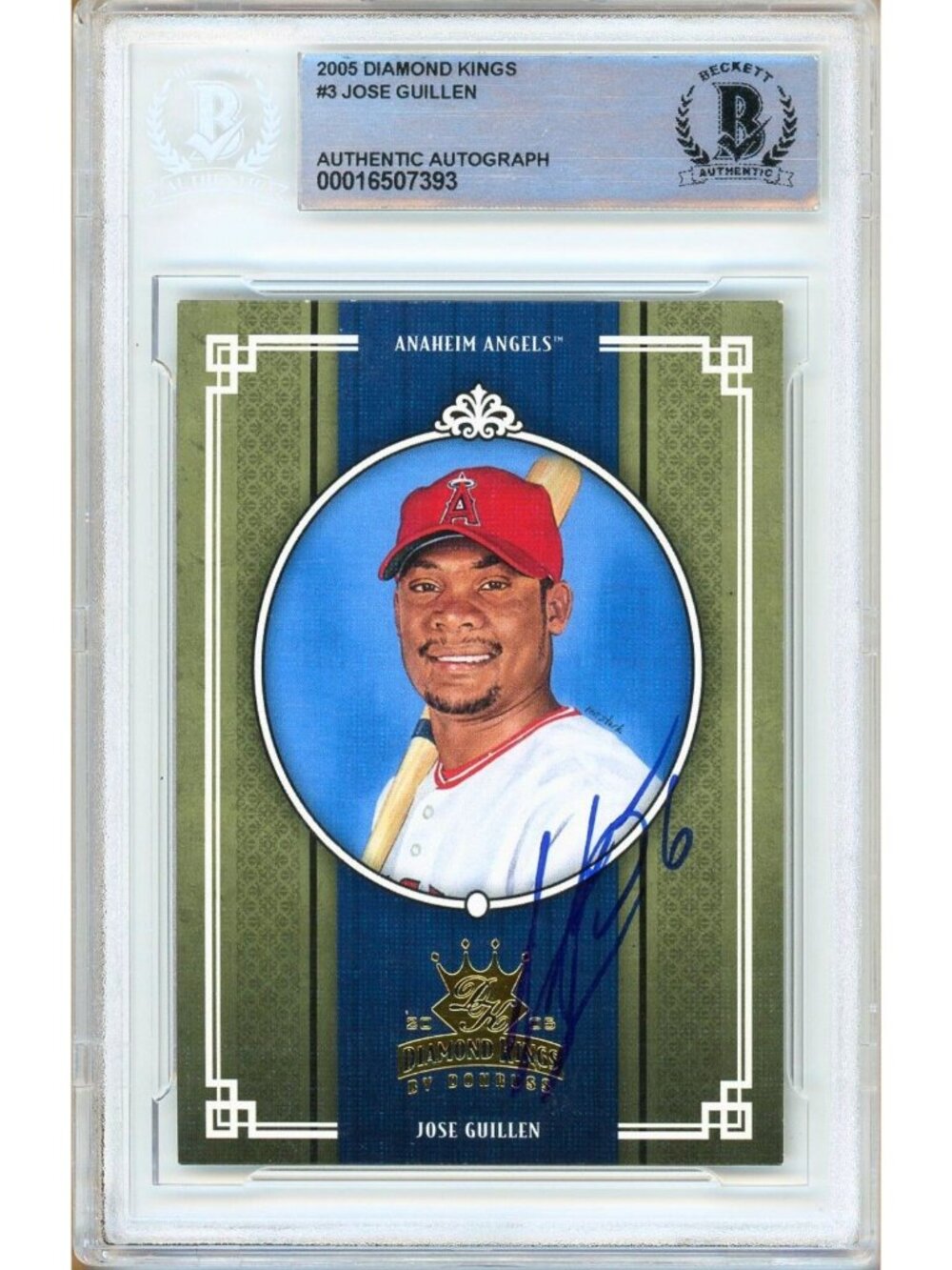 Jose Guillen Signed 2005 Donruss DK #3 LA Angels Beckett BAS Slabbed Auto MLB